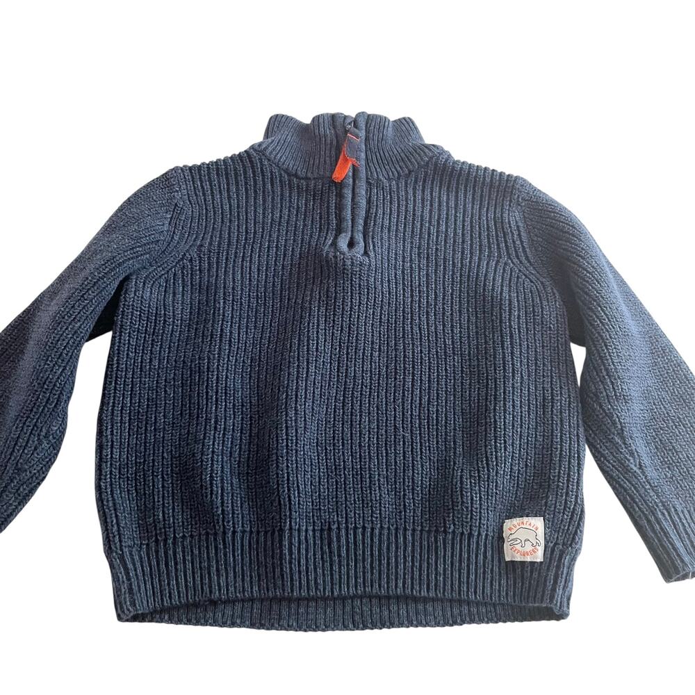 H&M Boys Blue Black Heather 1/4 Zip Rib Knit Sweater size 3/4